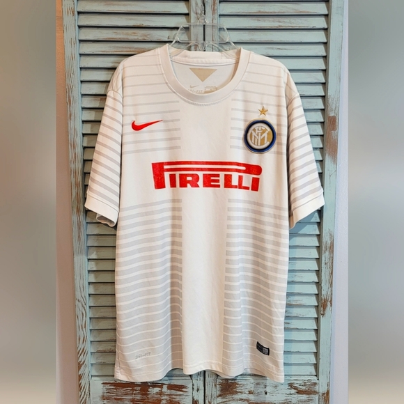 NIKE INTER MILAN 2014 2015 AWAY SOCCER JERSEY Mens XL White/Red Pirelli Futbol - Picture 1 of 8